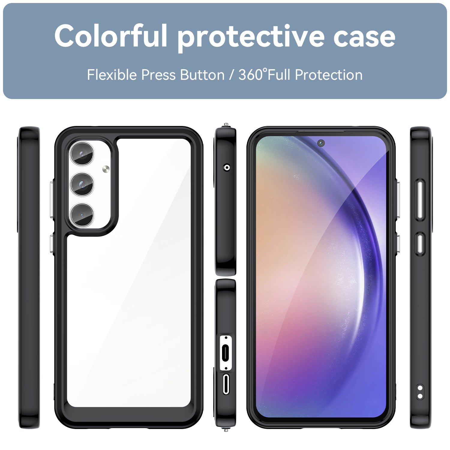 For Samsung Galaxy A55 5G Phone Case WANLONFENG XC Series TPU Acrylic Cover with Tempered Glass (Big Lens Hole)