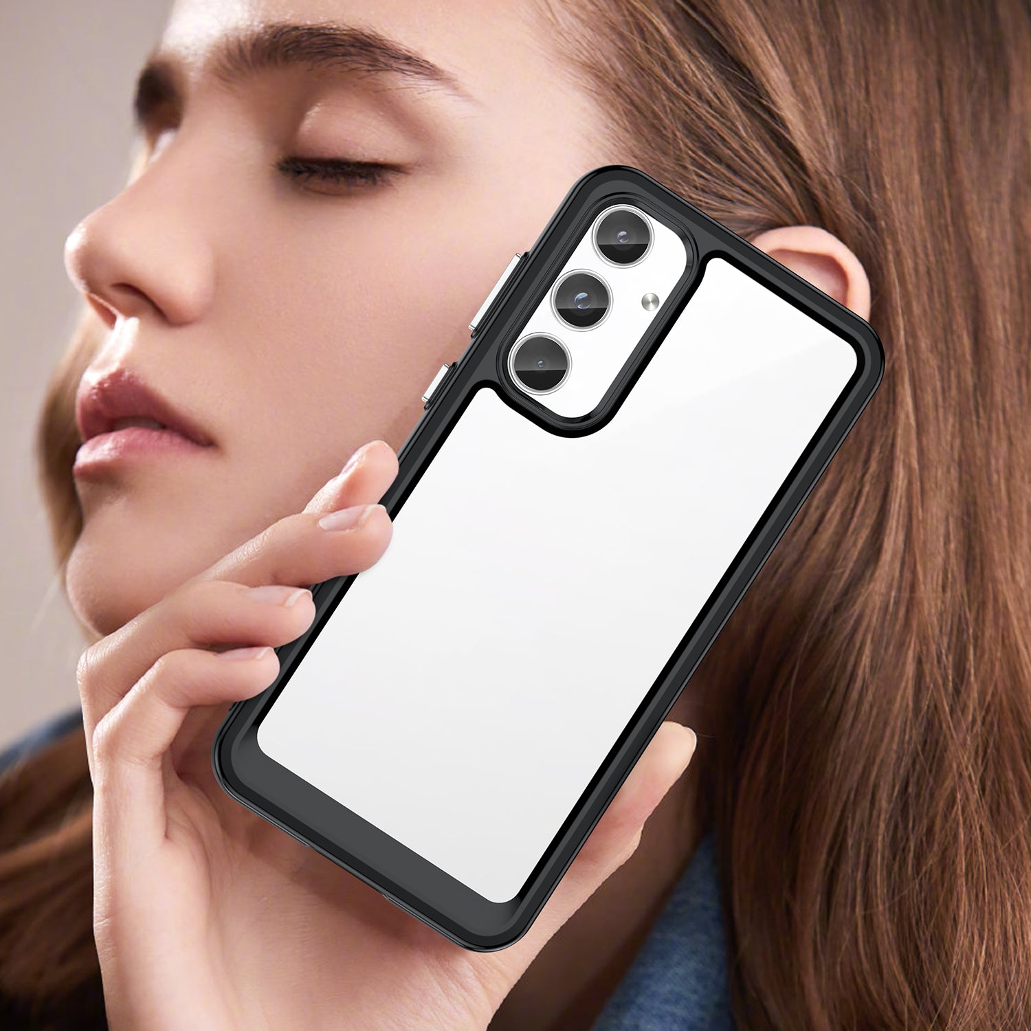 For Samsung Galaxy A55 5G Phone Case WANLONFENG XC Series TPU Acrylic Cover with Tempered Glass (Big Lens Hole)