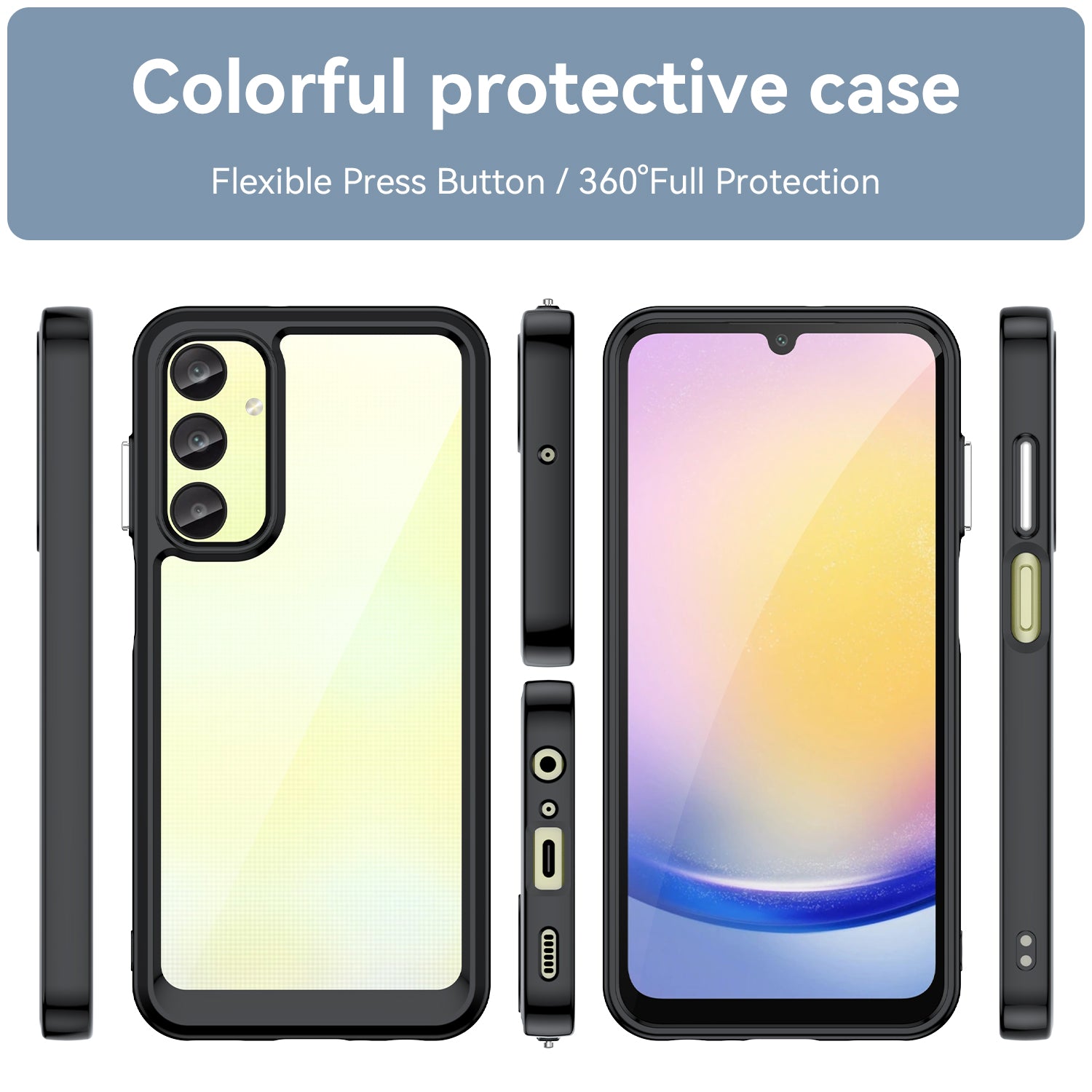 For Samsung Galaxy A25 5G (Global) (161.0 x 76.5 x 8.3mm) Phone Case WANLONFENG XC Series TPU Acrylic Cover with Tempered Glass (Big Lens Hole)