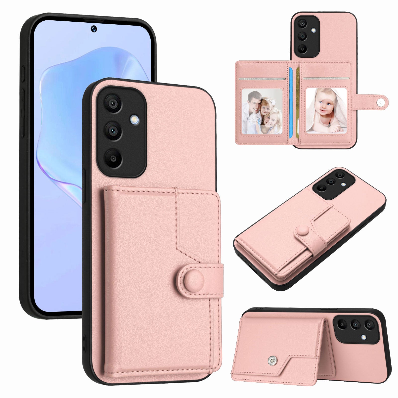 For Samsung Galaxy A15 4G Case RFID Blocking Card Holder Kickstand TPU + PU Leather Phone Back Cover