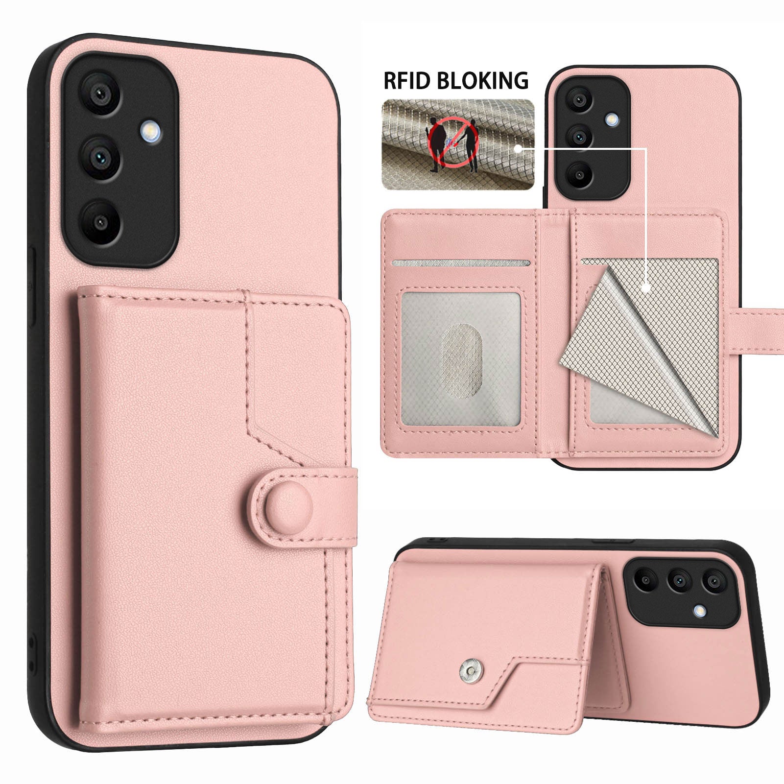 For Samsung Galaxy A15 4G Case RFID Blocking Card Holder Kickstand TPU + PU Leather Phone Back Cover