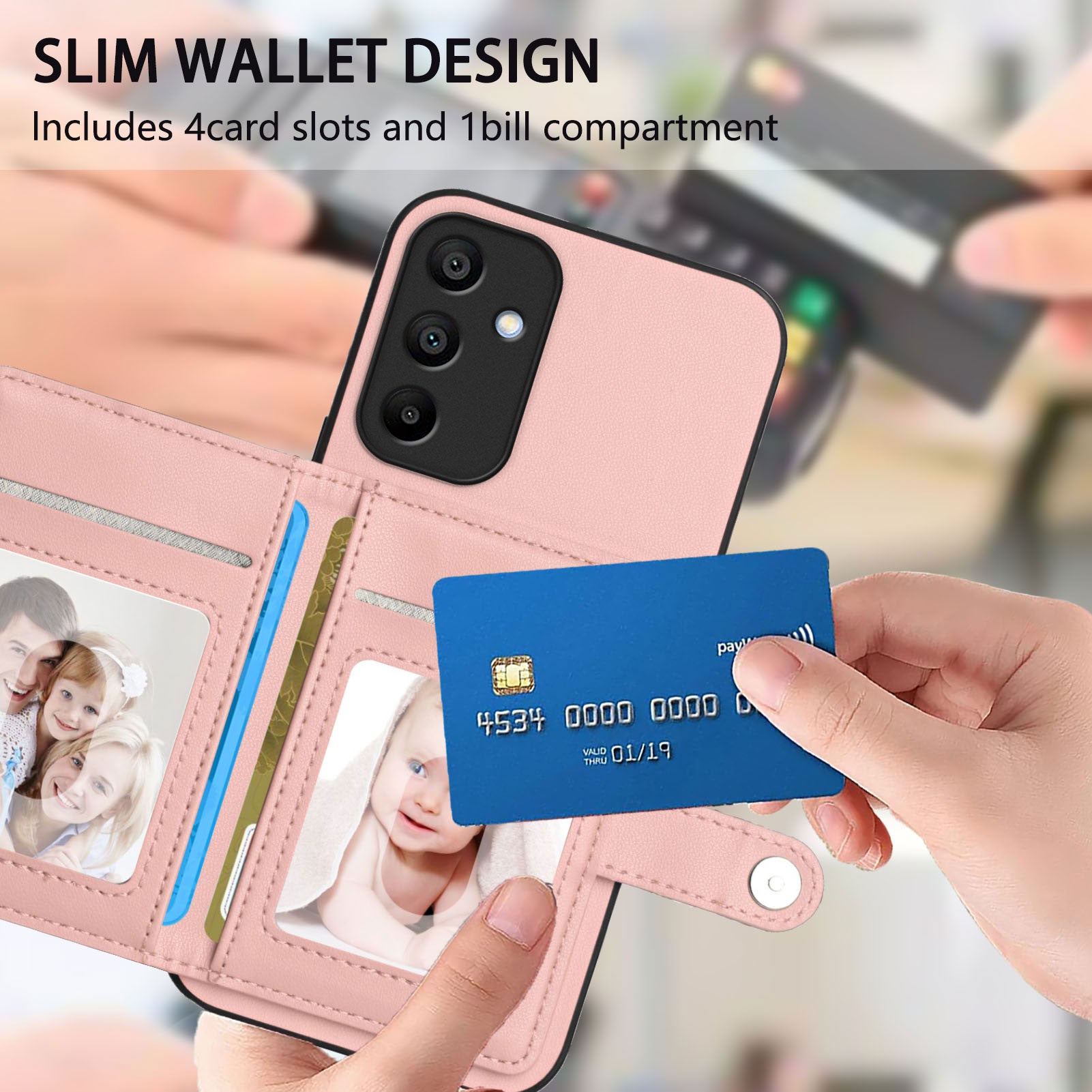 For Samsung Galaxy A15 4G Case RFID Blocking Card Holder Kickstand TPU + PU Leather Phone Back Cover