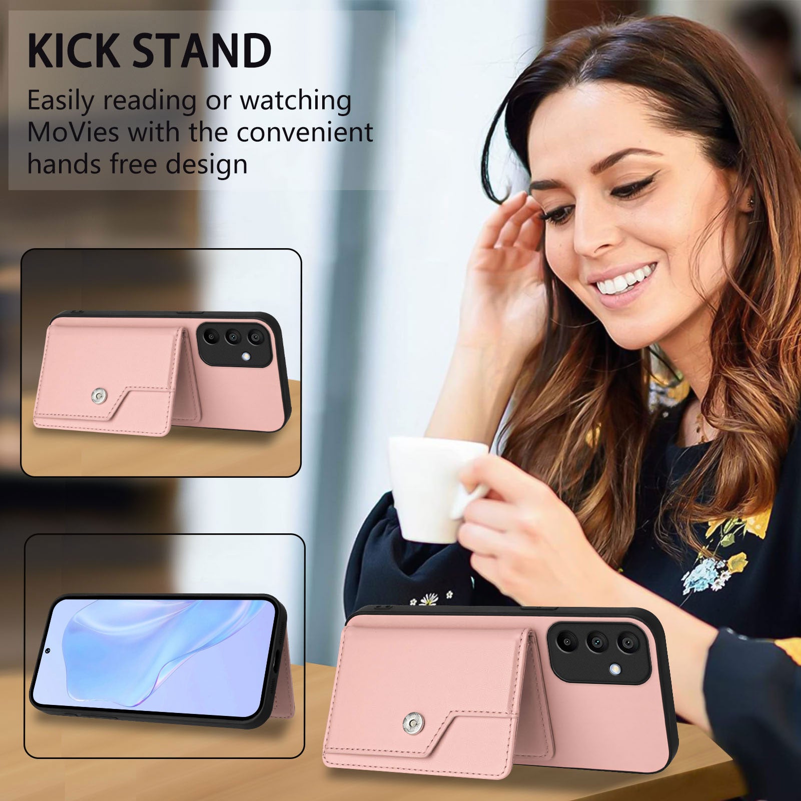For Samsung Galaxy A15 4G Case RFID Blocking Card Holder Kickstand TPU + PU Leather Phone Back Cover