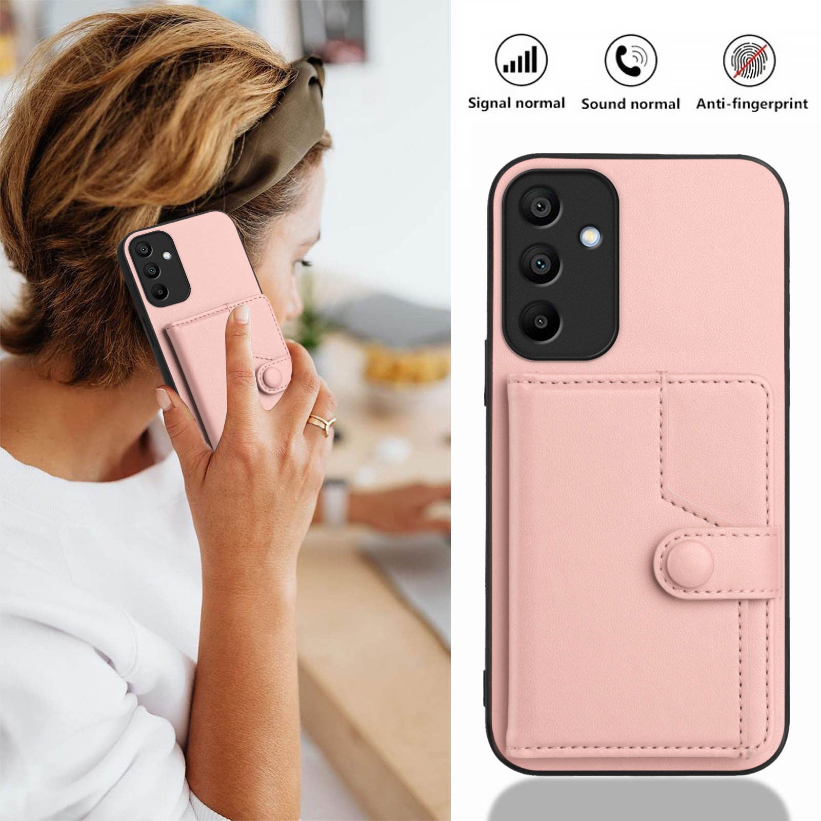 For Samsung Galaxy A15 4G Case RFID Blocking Card Holder Kickstand TPU + PU Leather Phone Back Cover
