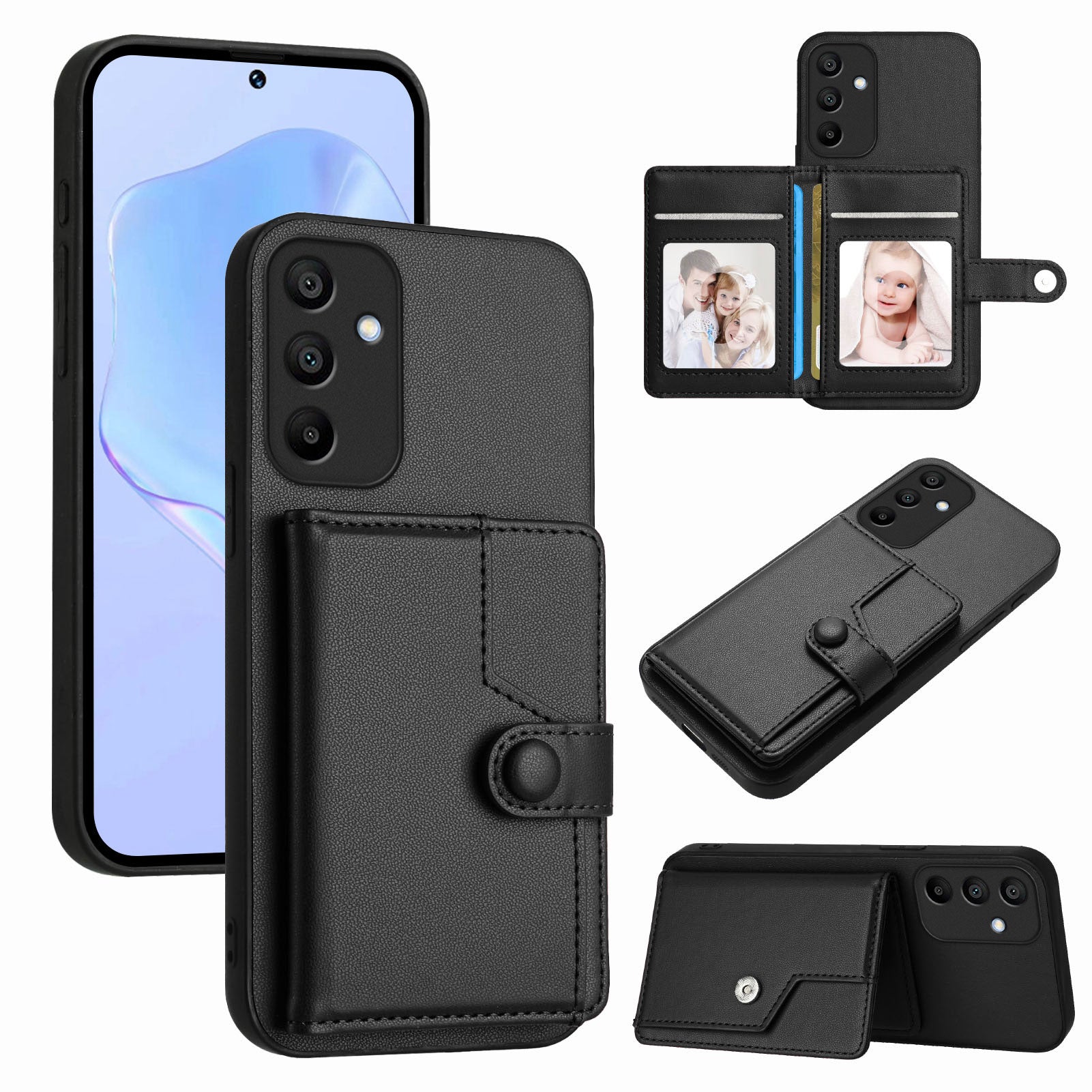 For Samsung Galaxy A15 4G Case RFID Blocking Card Holder Kickstand TPU + PU Leather Phone Back Cover