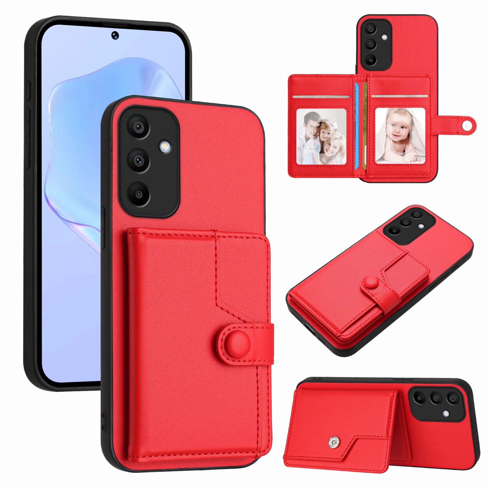 For Samsung Galaxy A15 4G Case RFID Blocking Card Holder Kickstand TPU + PU Leather Phone Back Cover