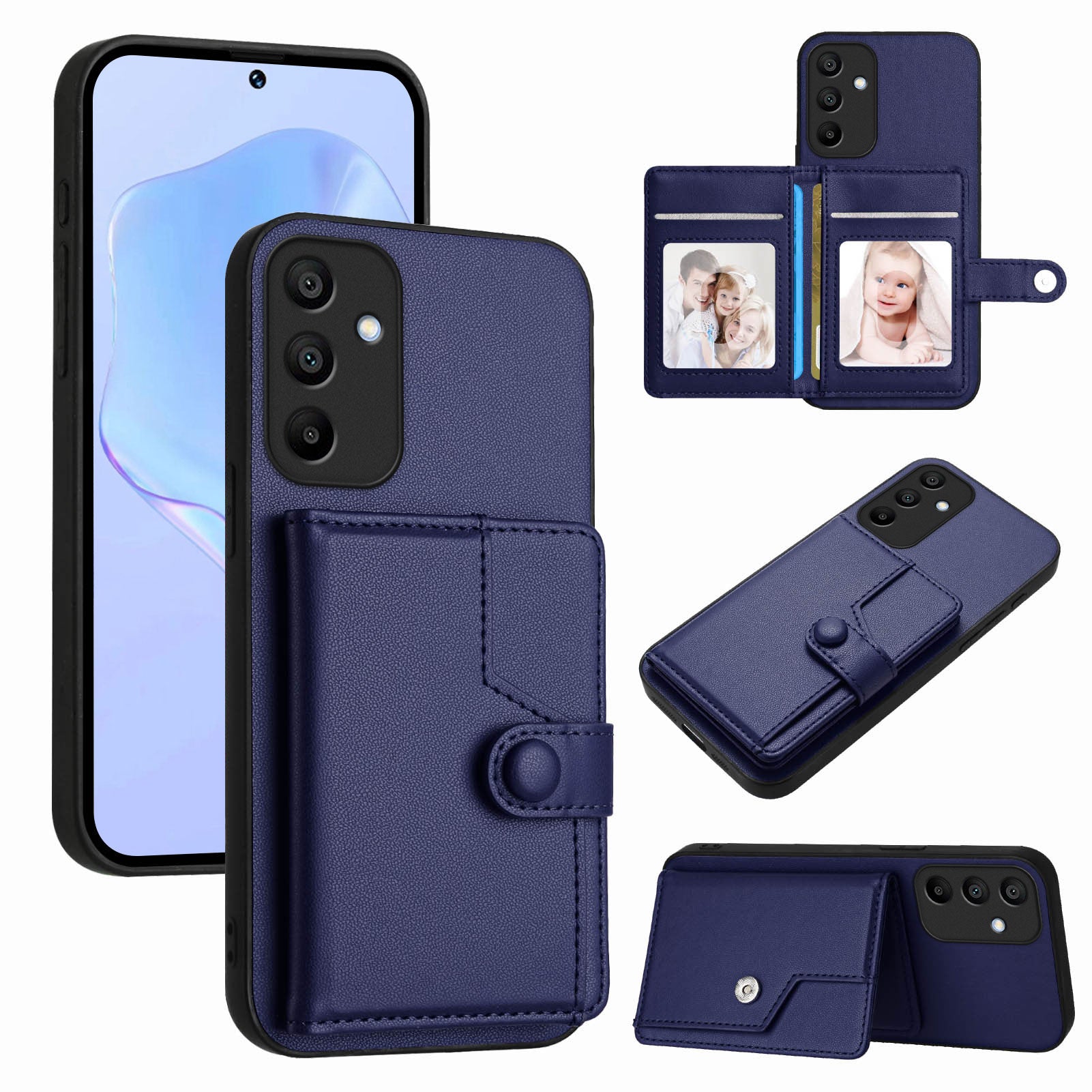 For Samsung Galaxy A15 4G Case RFID Blocking Card Holder Kickstand TPU + PU Leather Phone Back Cover
