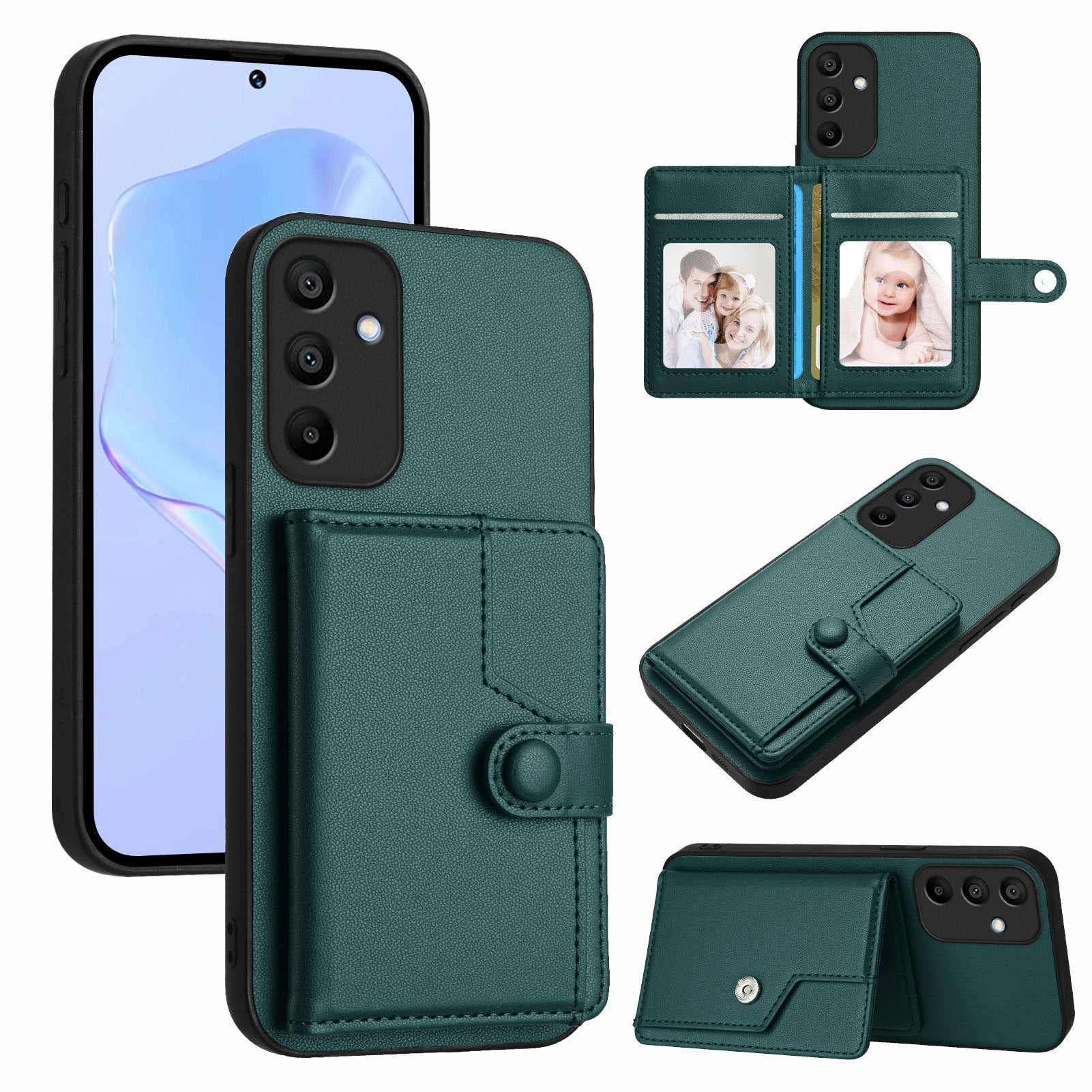 For Samsung Galaxy A15 4G Case RFID Blocking Card Holder Kickstand TPU + PU Leather Phone Back Cover