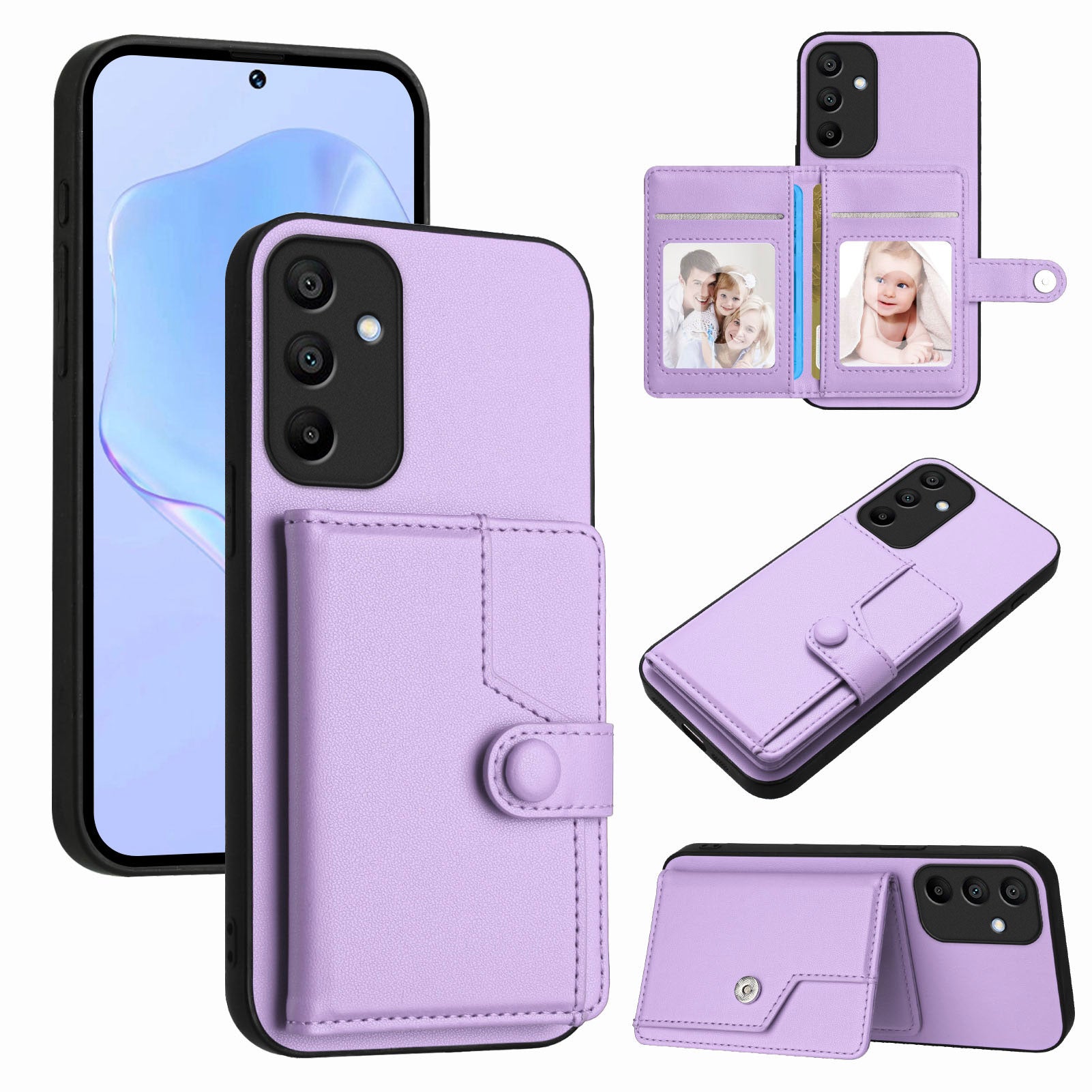 For Samsung Galaxy A15 4G Case RFID Blocking Card Holder Kickstand TPU + PU Leather Phone Back Cover