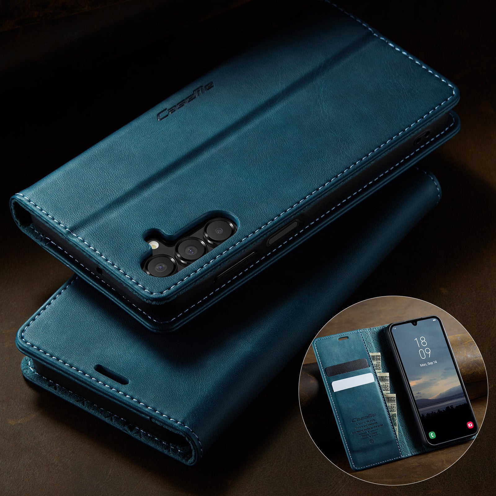 For Samsung Galaxy A15 5G / Galaxy A15 4G Case CASEME 033 Series RFID Blocking Wallet Stand Calf Texture Leather Phone Cover