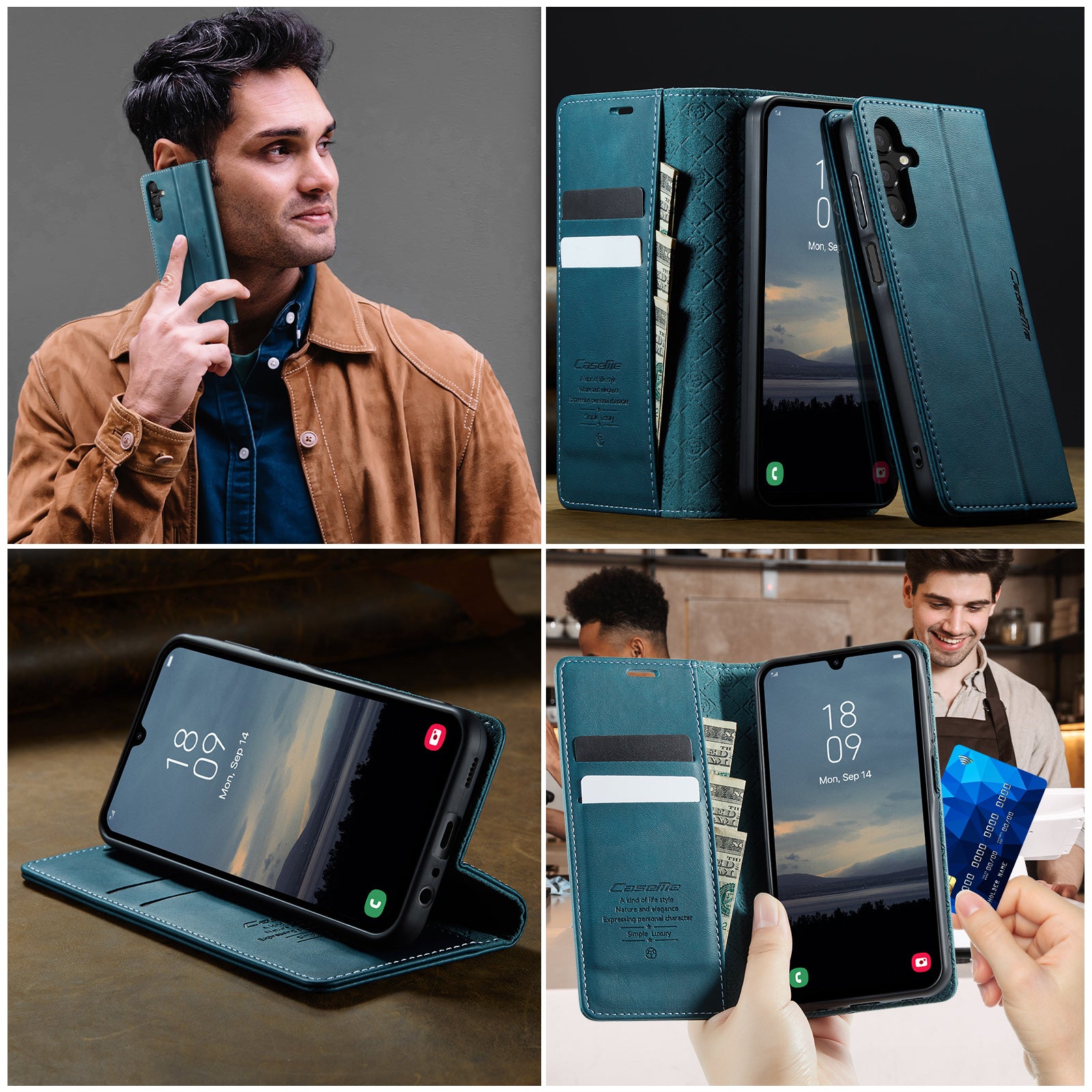 For Samsung Galaxy A15 5G / Galaxy A15 4G Case CASEME 033 Series RFID Blocking Wallet Stand Calf Texture Leather Phone Cover