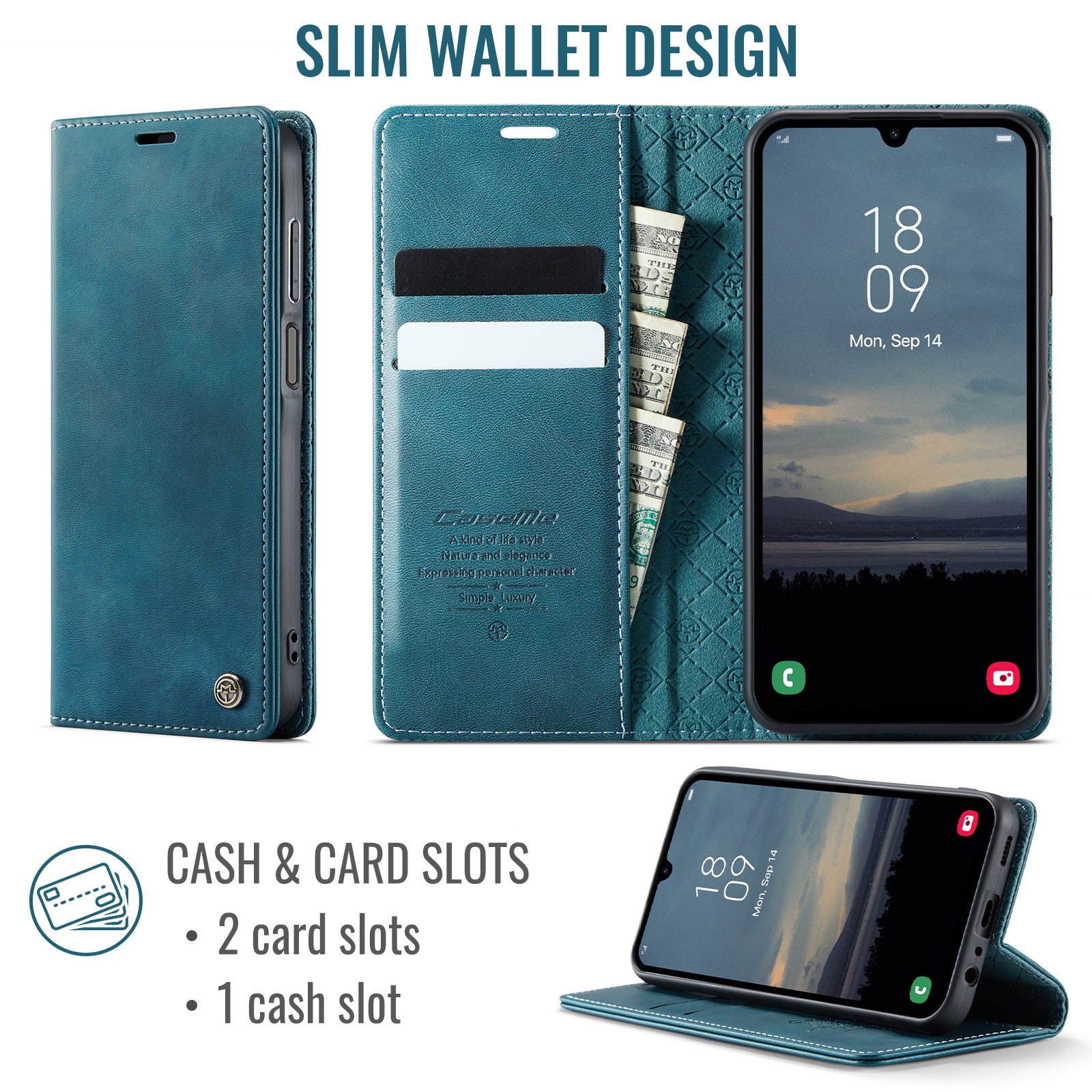 For Samsung Galaxy A15 5G / Galaxy A15 4G Case CASEME 033 Series RFID Blocking Wallet Stand Calf Texture Leather Phone Cover