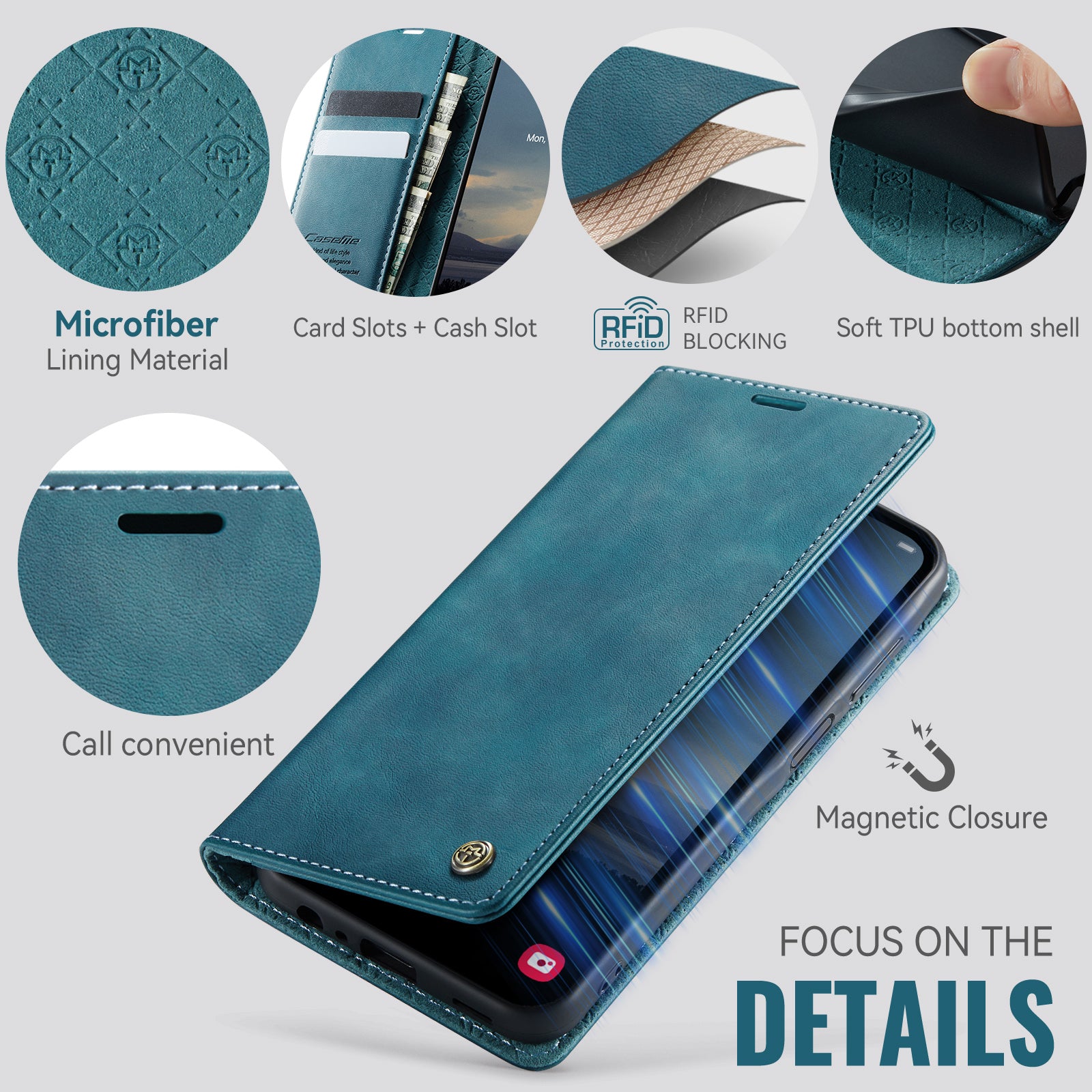 For Samsung Galaxy A15 5G / Galaxy A15 4G Case CASEME 033 Series RFID Blocking Wallet Stand Calf Texture Leather Phone Cover