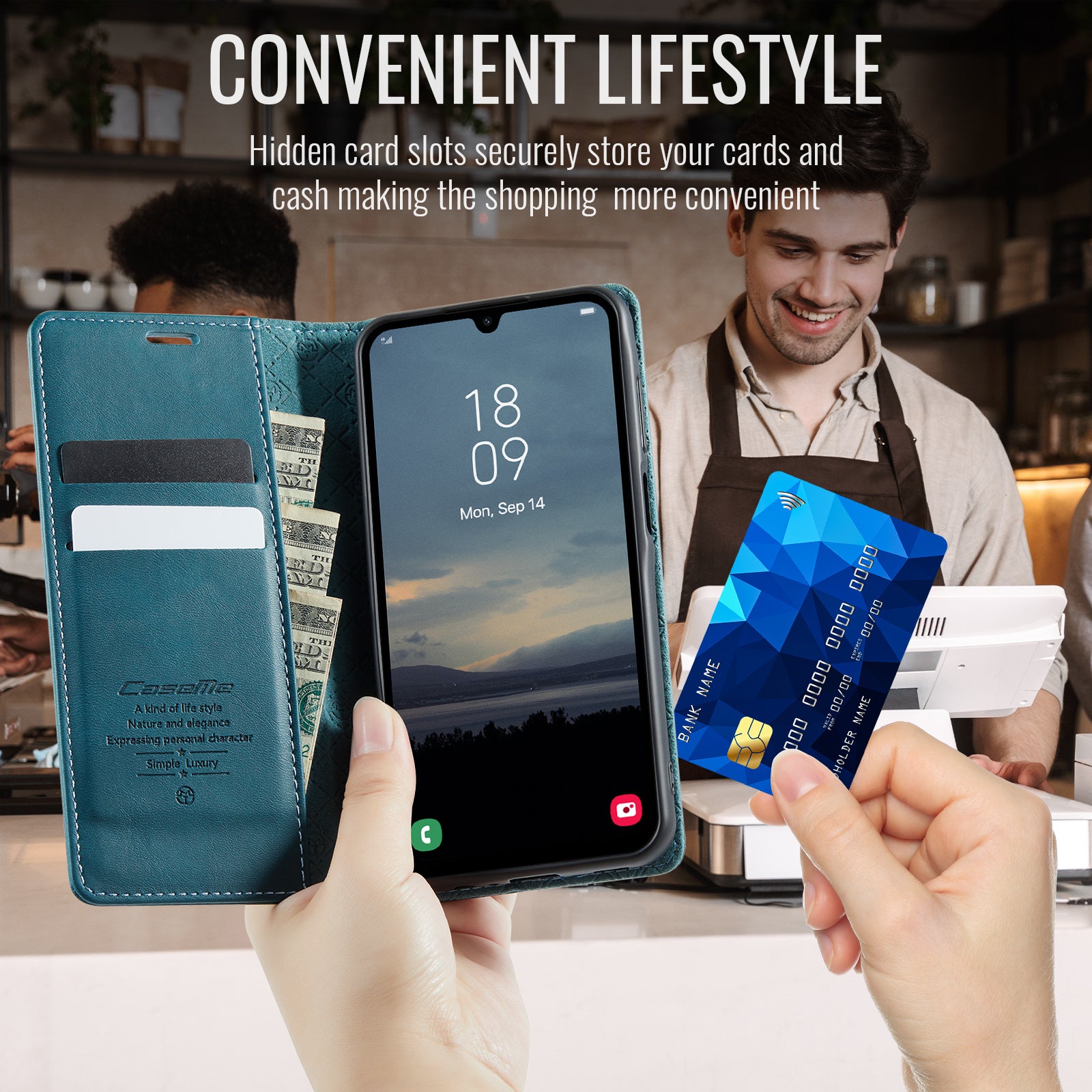 For Samsung Galaxy A15 5G / Galaxy A15 4G Case CASEME 033 Series RFID Blocking Wallet Stand Calf Texture Leather Phone Cover