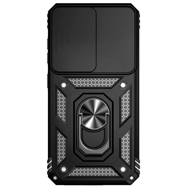 Slide Camera Protector Back Case for Samsung Galaxy S23+, PC + TPU Protective Phone Cover with Metal Ring Kickstand