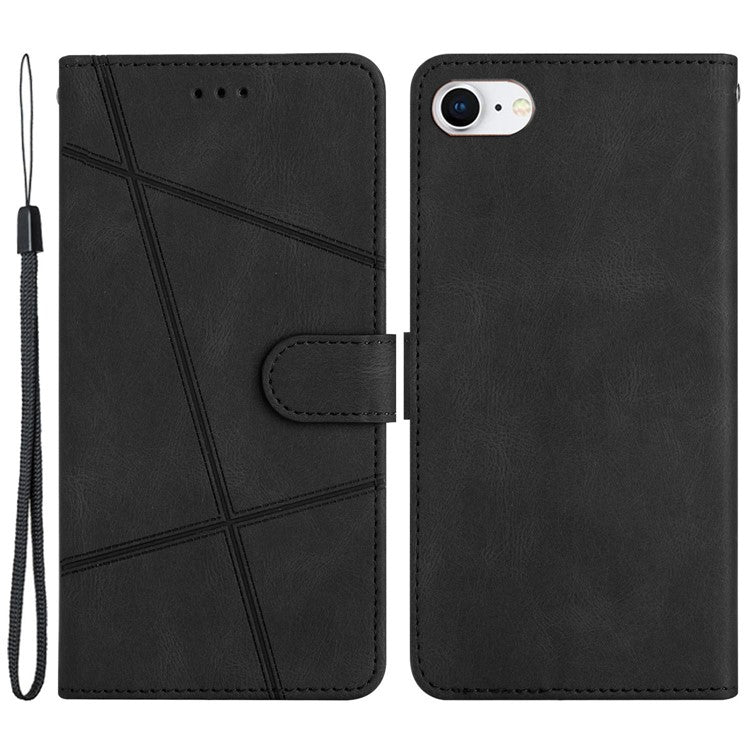 Phone Case for iPhone 6 / 6s / 7 / 8 4.7-inch / iPhone SE (2022) / SE (2020) Lines Imprinted Anti-Drop Stand Case Crazy Horse Texture PU Leather Cover with Stra