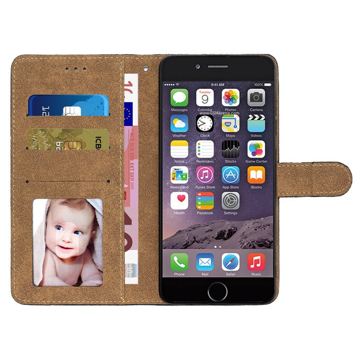 Phone Case for iPhone 6 / 6s / 7 / 8 4.7-inch / iPhone SE (2022) / SE (2020) Lines Imprinted Anti-Drop Stand Case Crazy Horse Texture PU Leather Cover with Stra