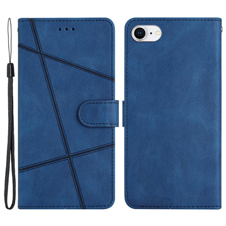 Phone Case for iPhone 6 / 6s / 7 / 8 4.7-inch / iPhone SE (2022) / SE (2020) Lines Imprinted Anti-Drop Stand Case Crazy Horse Texture PU Leather Cover with Stra