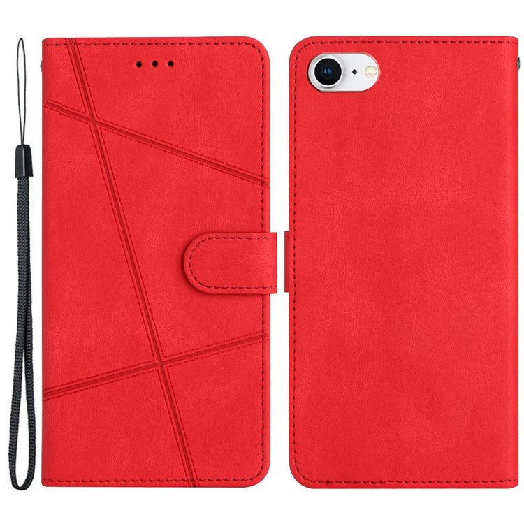 Phone Case for iPhone 6 / 6s / 7 / 8 4.7-inch / iPhone SE (2022) / SE (2020) Lines Imprinted Anti-Drop Stand Case Crazy Horse Texture PU Leather Cover with Stra