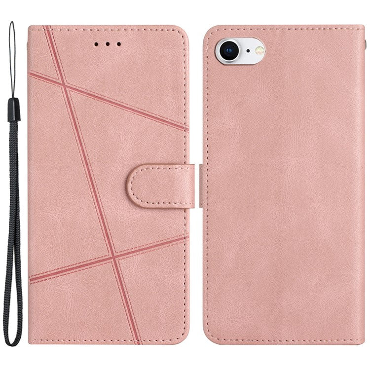 Phone Case for iPhone 6 / 6s / 7 / 8 4.7-inch / iPhone SE (2022) / SE (2020) Lines Imprinted Anti-Drop Stand Case Crazy Horse Texture PU Leather Cover with Stra