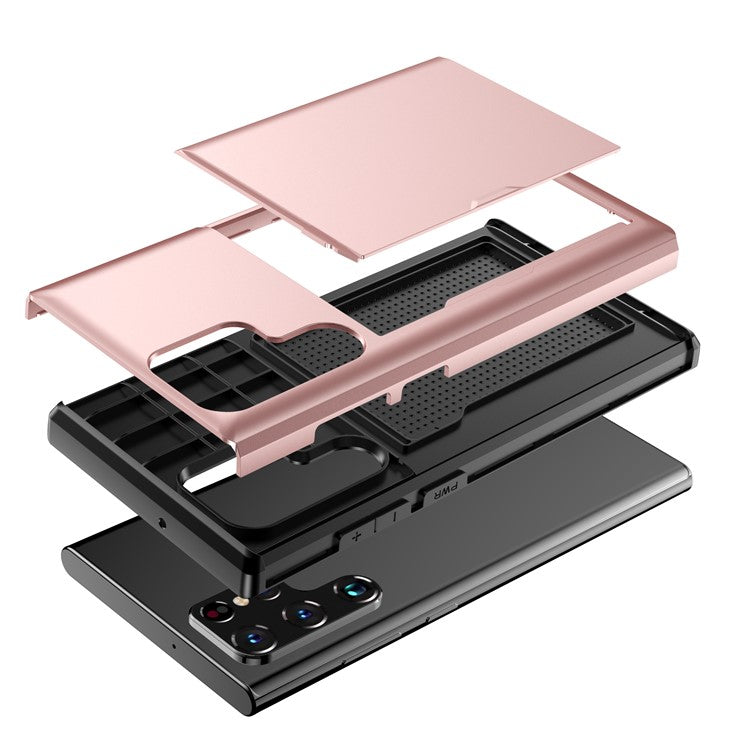 For Samsung Galaxy S23 Ultra Drop-proof Phone Case TPU + PC Mobile Phone Back Cover with Slide Card Holder