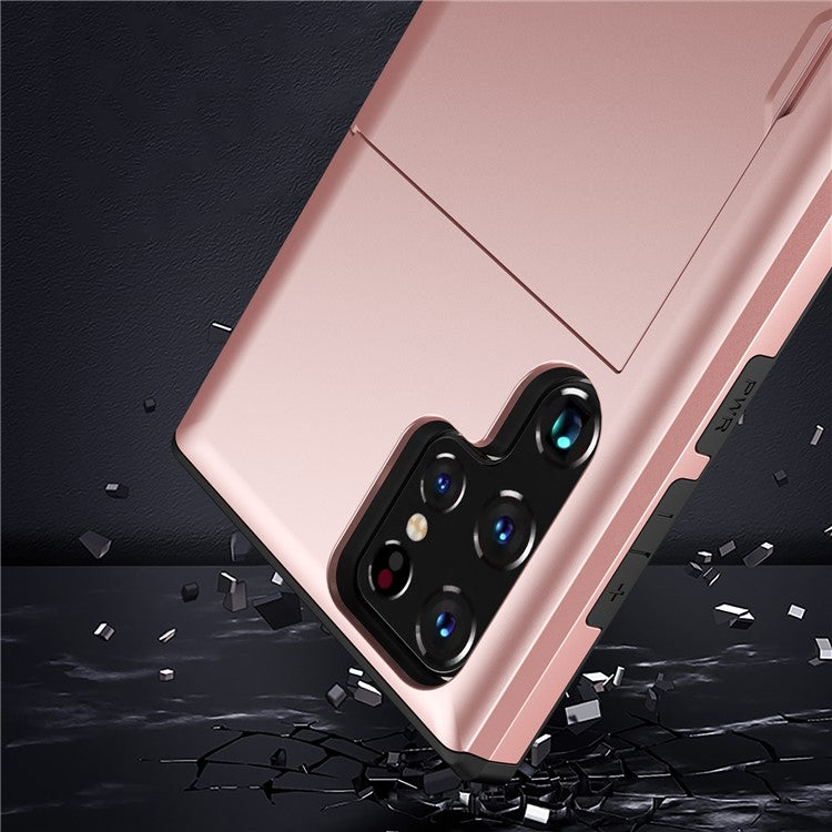 For Samsung Galaxy S23 Ultra Drop-proof Phone Case TPU + PC Mobile Phone Back Cover with Slide Card Holder