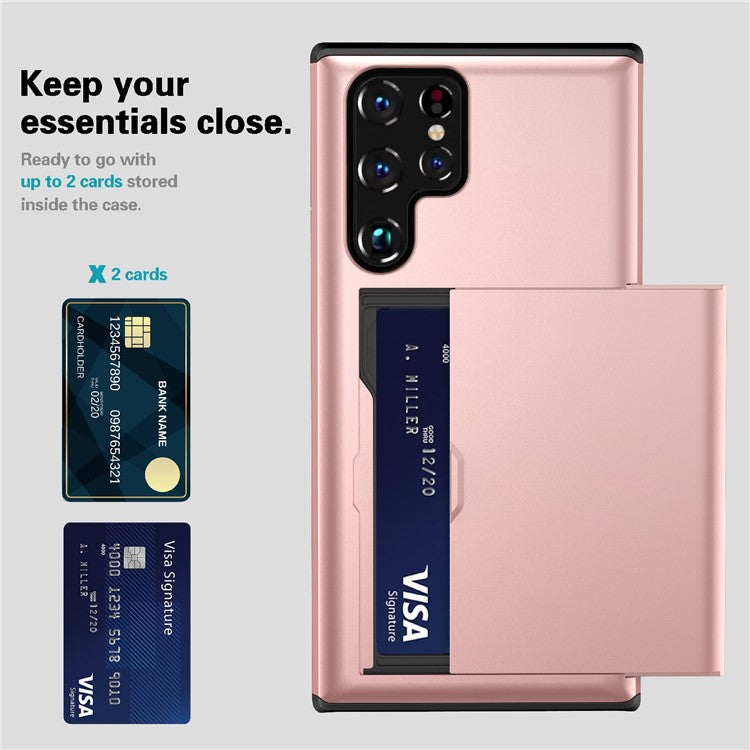 For Samsung Galaxy S23 Ultra Drop-proof Phone Case TPU + PC Mobile Phone Back Cover with Slide Card Holder