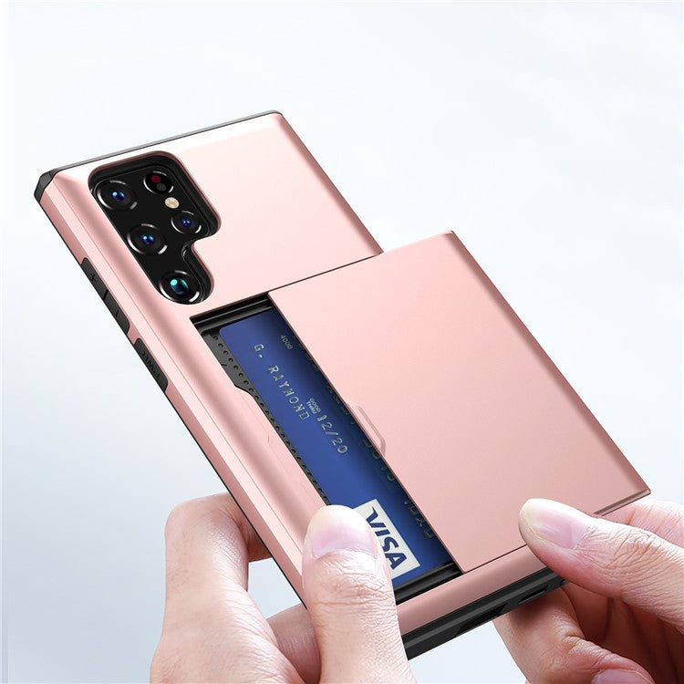 For Samsung Galaxy S23 Ultra Drop-proof Phone Case TPU + PC Mobile Phone Back Cover with Slide Card Holder