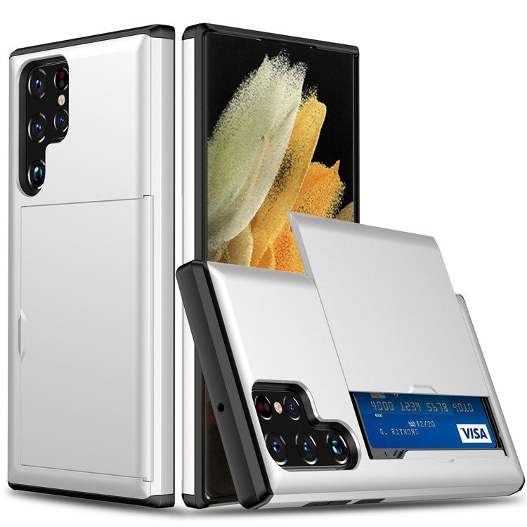 For Samsung Galaxy S23 Ultra Drop-proof Phone Case TPU + PC Mobile Phone Back Cover with Slide Card Holder
