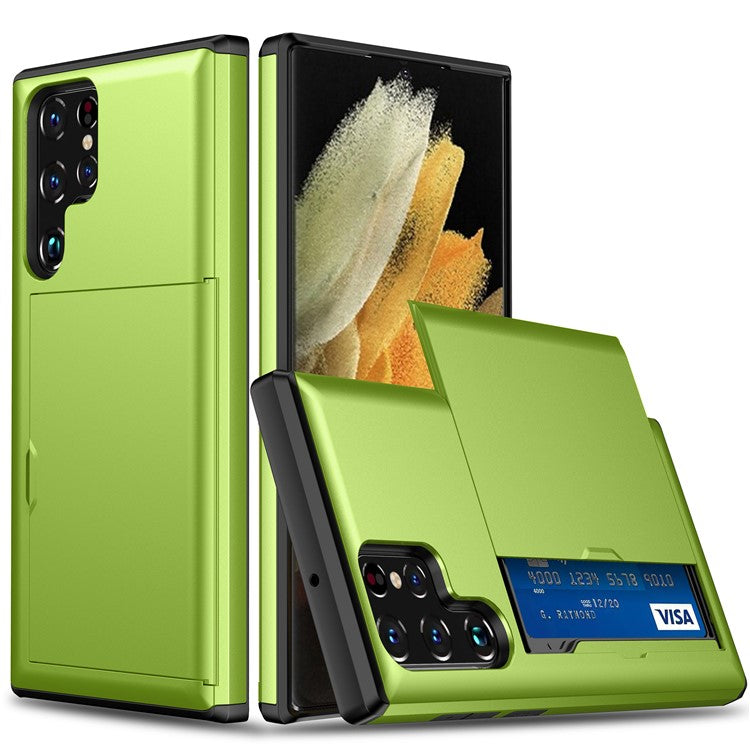 For Samsung Galaxy S23 Ultra Drop-proof Phone Case TPU + PC Mobile Phone Back Cover with Slide Card Holder