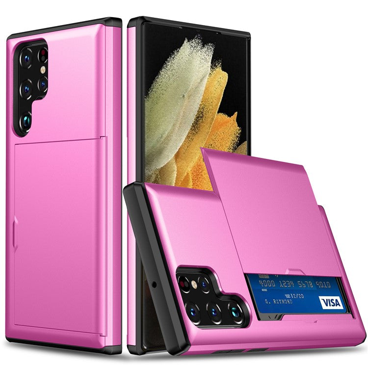 For Samsung Galaxy S23 Ultra Drop-proof Phone Case TPU + PC Mobile Phone Back Cover with Slide Card Holder