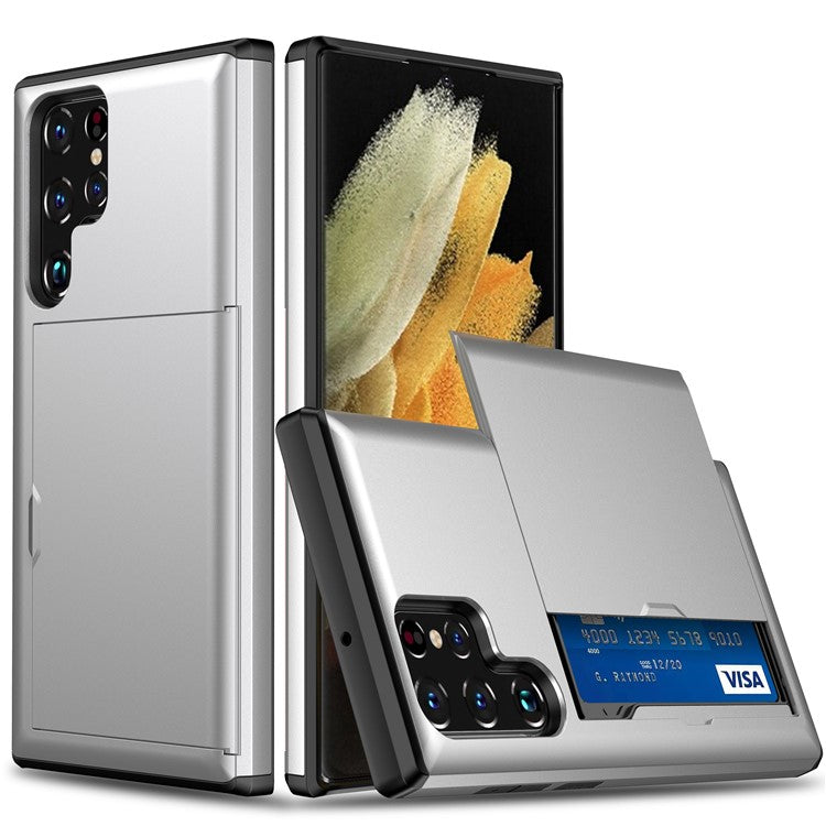 For Samsung Galaxy S23 Ultra Drop-proof Phone Case TPU + PC Mobile Phone Back Cover with Slide Card Holder
