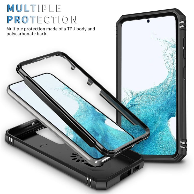 For Samsung Galaxy S23+ Anti-fall Phone Case with Ring Kickstand Card Holder Phone Back Cover with Sliding Camera Lid