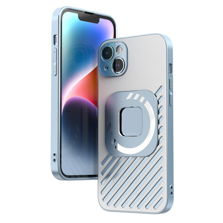 R-JUST SJ55 för iPhone 14 Plus TPU+PC+metall ihåligt droppsäkert skal Magnetiskt telefonfodral kompatibelt med MagSafe
