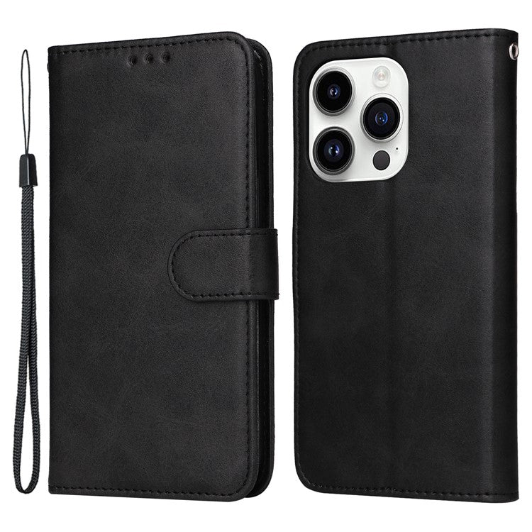 För iPhone 15 Pro Max Stötsäker kalvtextur Flip Shell PU-läderplånbok Telefonfodral Stativfodral