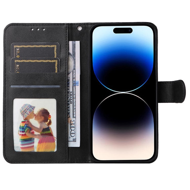 För iPhone 15 Pro Max Stötsäker kalvtextur Flip Shell PU-läderplånbok Telefonfodral Stativfodral