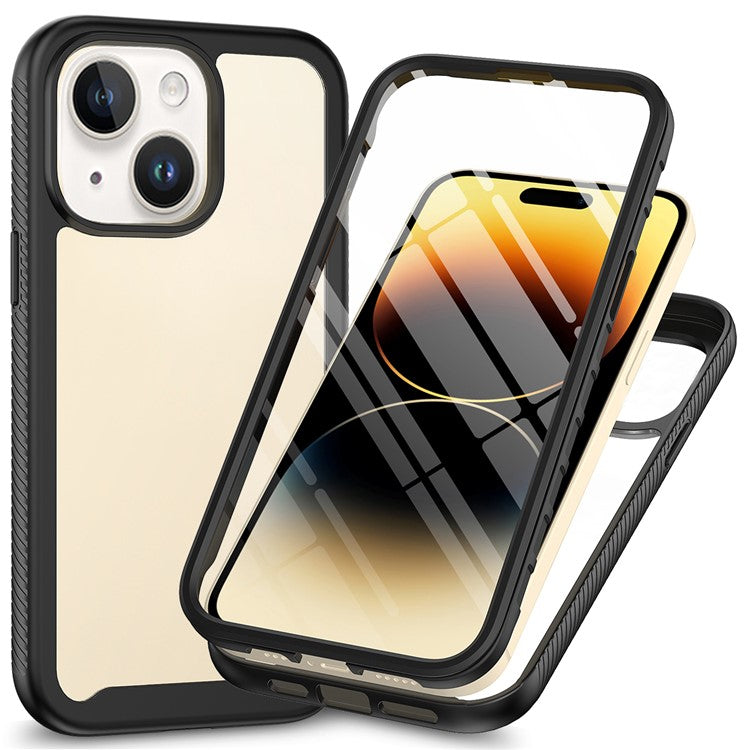 För iPhone 15 Full Protection Telefonfodral 3-i-1 Anti-Drop TPU+PC-fodral med PET-skärmskydd