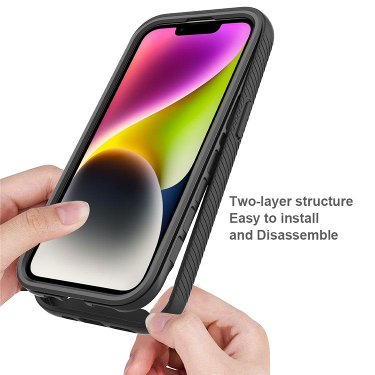 För iPhone 15 Full Protection Telefonfodral 3-i-1 Anti-Drop TPU+PC-fodral med PET-skärmskydd