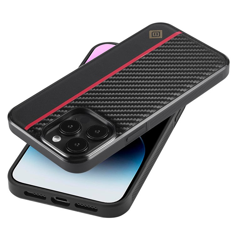 LC.IMEEKE För iPhone 15 Pro Max Carbon Fiber Texture Telefonfodral PU Läder+TPU+EVA Anti-repskydd