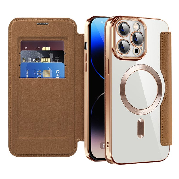 För iPhone 11 Pro Max RFID-blockerande skydd mot fall med linsfilm Rhombus-läderkorthållarfodral Kompatibel med MagSafe