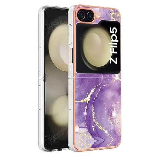 For Samsung Galaxy Z Flip5 5G TPU Case with IMD Marble Pattern Electroplated Back Cover