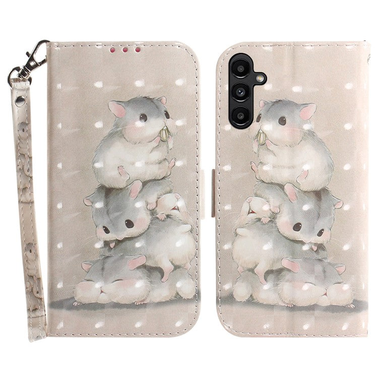 For Samsung Galaxy A25 5G (Global) (161.0 x 76.5 x 8.3mm) PU Leather 3D Pattern Printing Stand Wallet Cover with Strap
