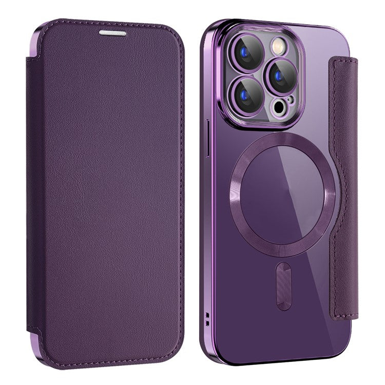 För iPhone 15 Pro Max Korthållare Telefonfodral RFID-blockerande galvanisering läderfodral Kompatibel med MagSafe