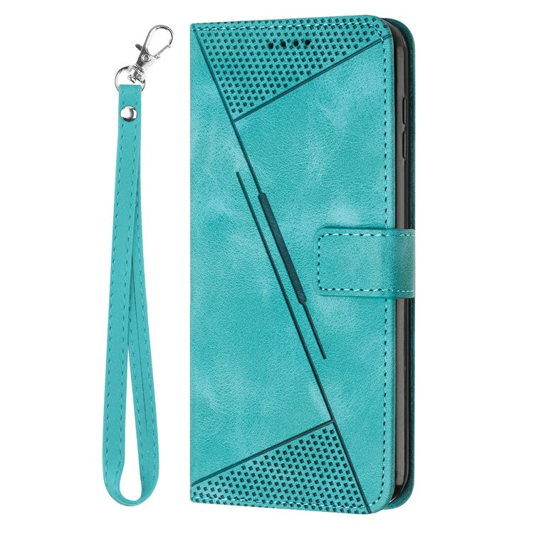Triangle Imprint Leather Case for Samsung Galaxy S23 Ultra , Flip Stand Wallet Phone Cover with Strap