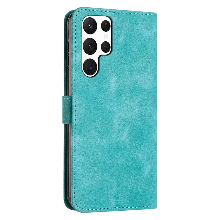 Triangle Imprint Leather Case for Samsung Galaxy S23 Ultra , Flip Stand Wallet Phone Cover with Strap