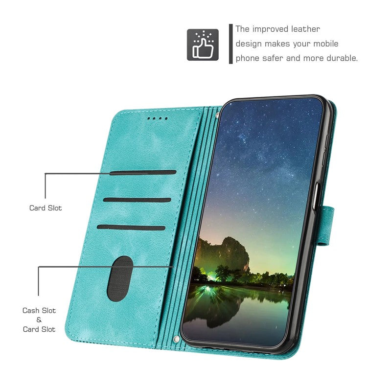 Triangle Imprint Leather Case for Samsung Galaxy S23 Ultra , Flip Stand Wallet Phone Cover with Strap