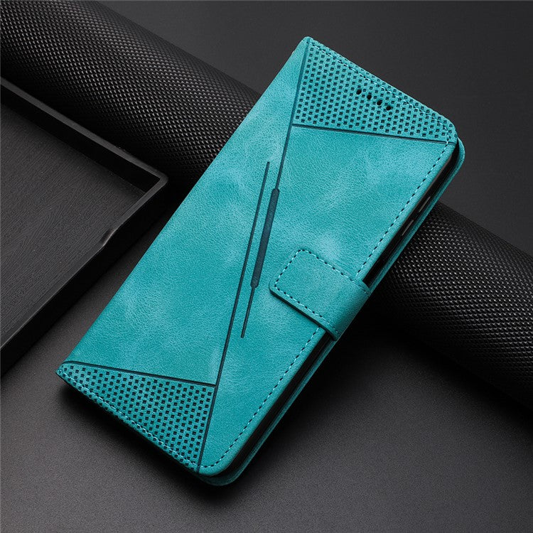 Triangle Imprint Leather Case for Samsung Galaxy S23 Ultra , Flip Stand Wallet Phone Cover with Strap