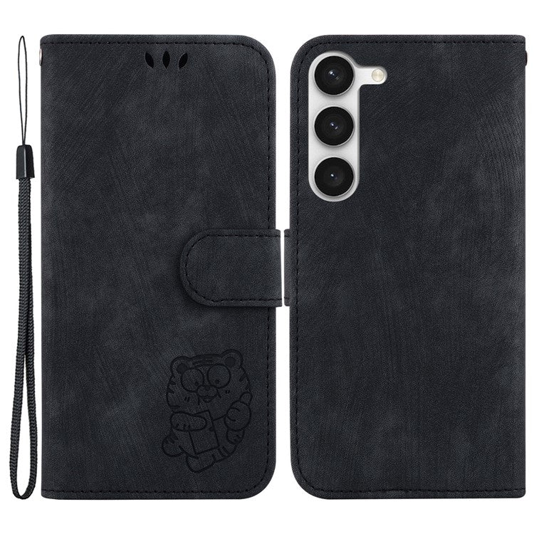 For Samsung Galaxy S23 PU Leather Wallet Stand Protection Cover Cute Tiger Imprint Phone Case