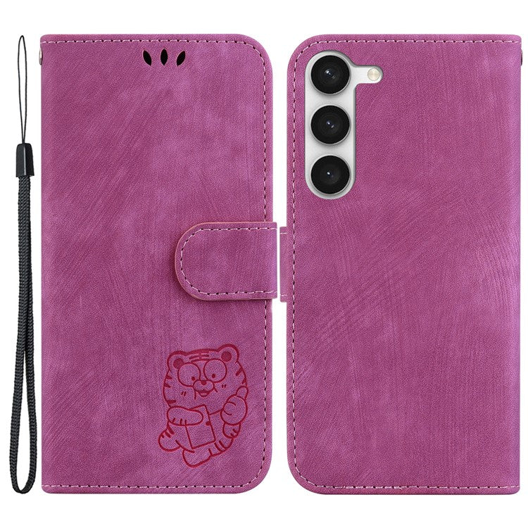 For Samsung Galaxy S23 PU Leather Wallet Stand Protection Cover Cute Tiger Imprint Phone Case