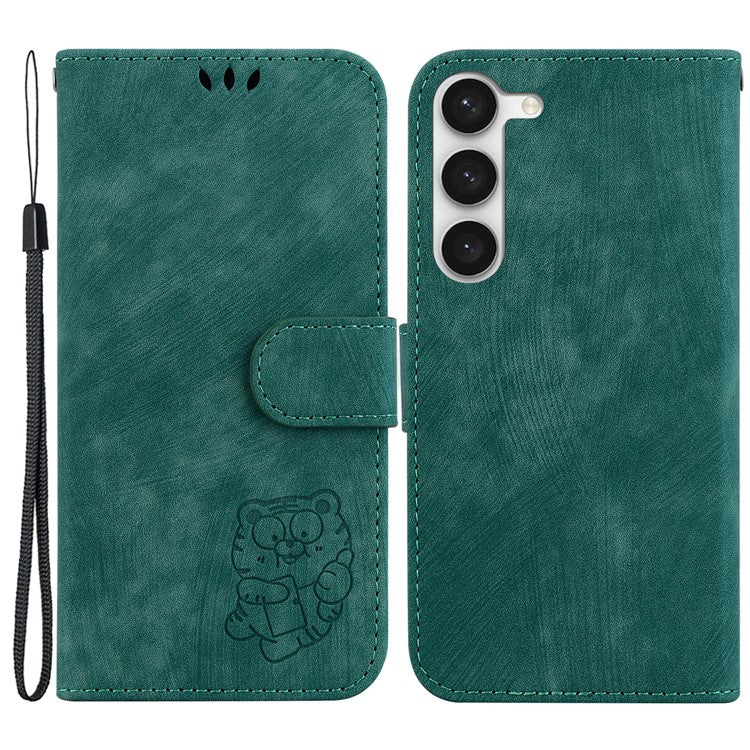 For Samsung Galaxy S23 PU Leather Wallet Stand Protection Cover Cute Tiger Imprint Phone Case